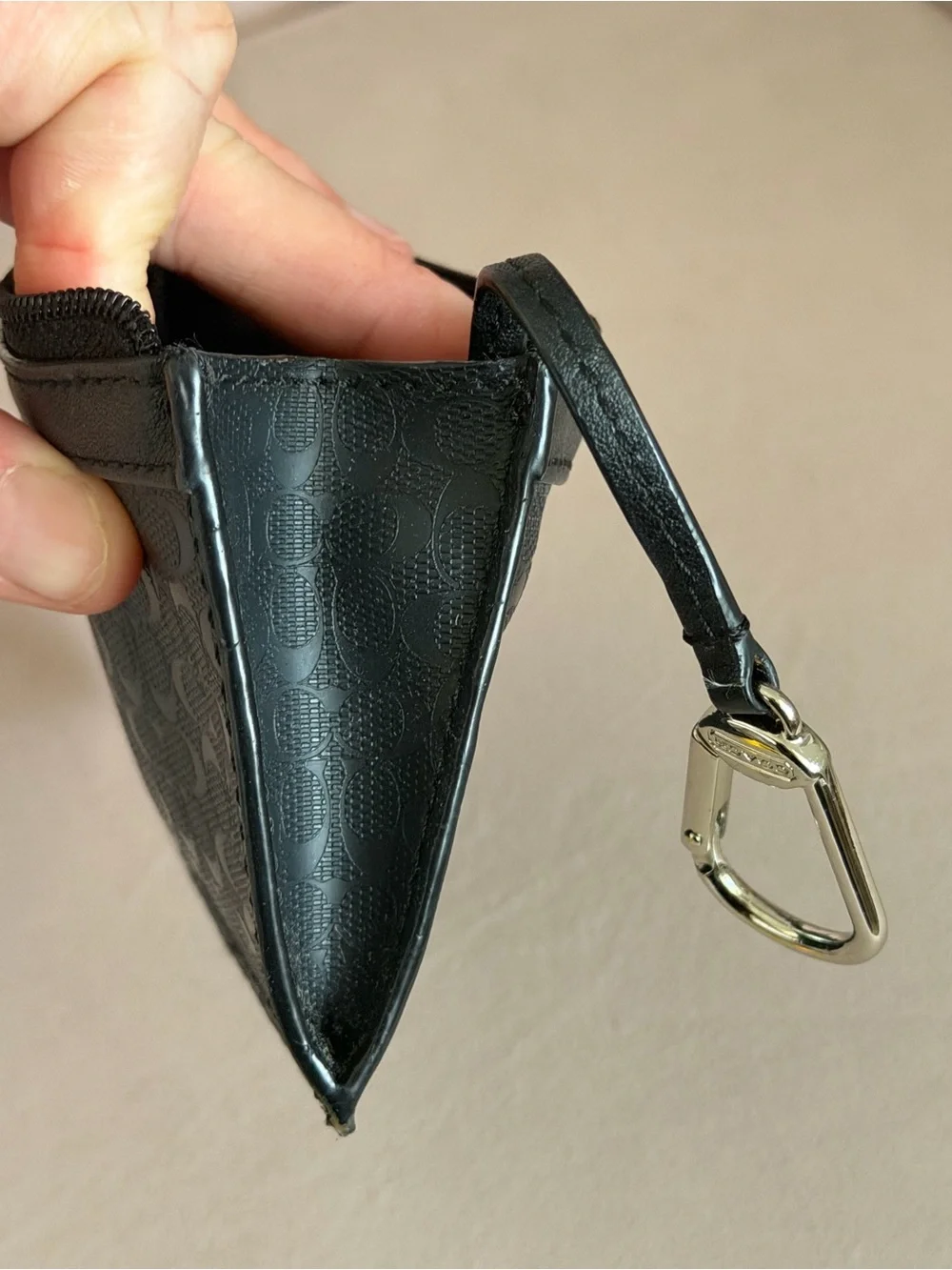 COACH Black Signature Zip Card Case Keychain